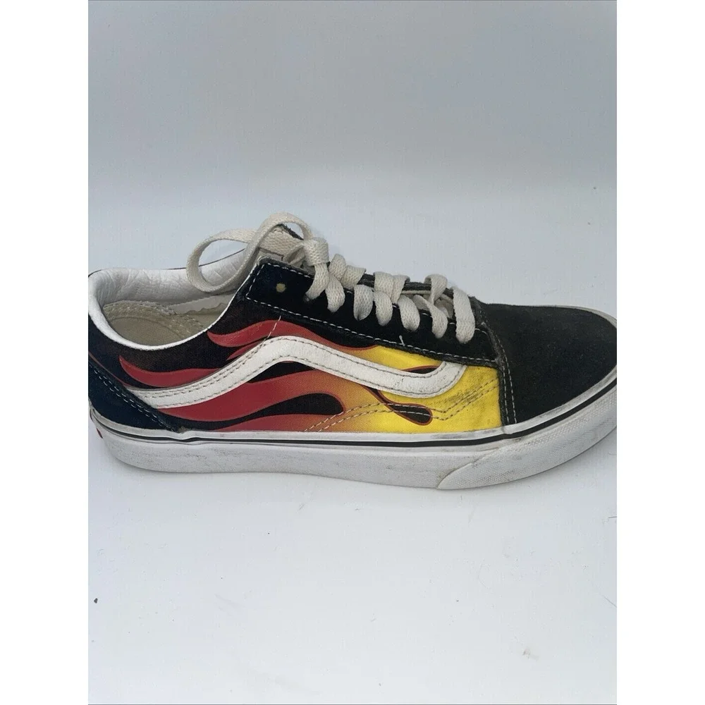 Vans Old Skool Logo Women's Size 8 Black Red Flame Athletic Skate Shoes Sneakers